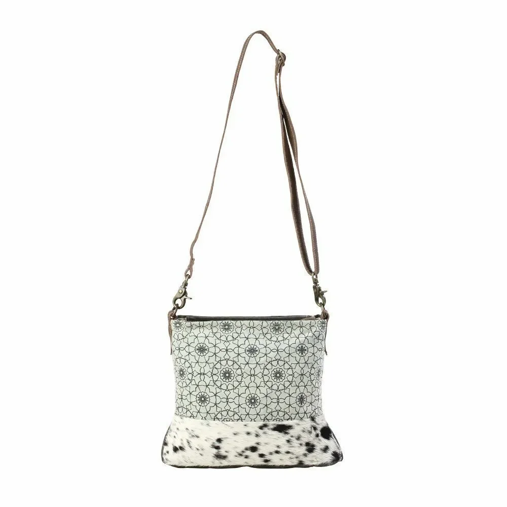 Myra Bag Handmade Green Floral Shoulder Bag Upcycled Canvas & Cowhide Leather